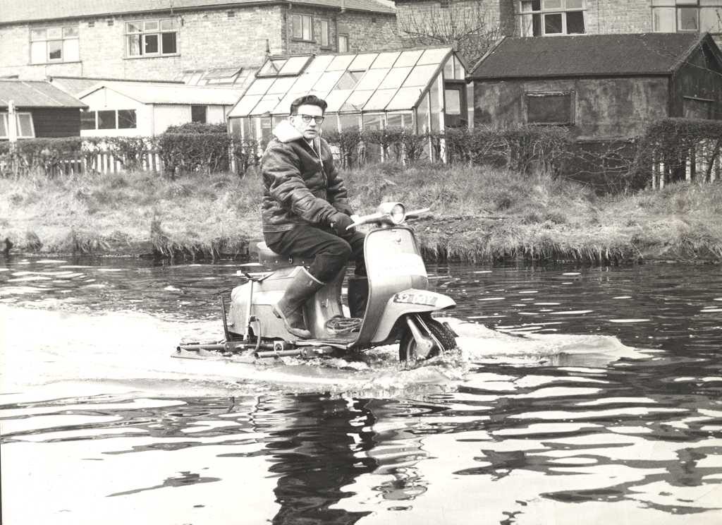 1969 Lambretta amphibi-schooter with man on water